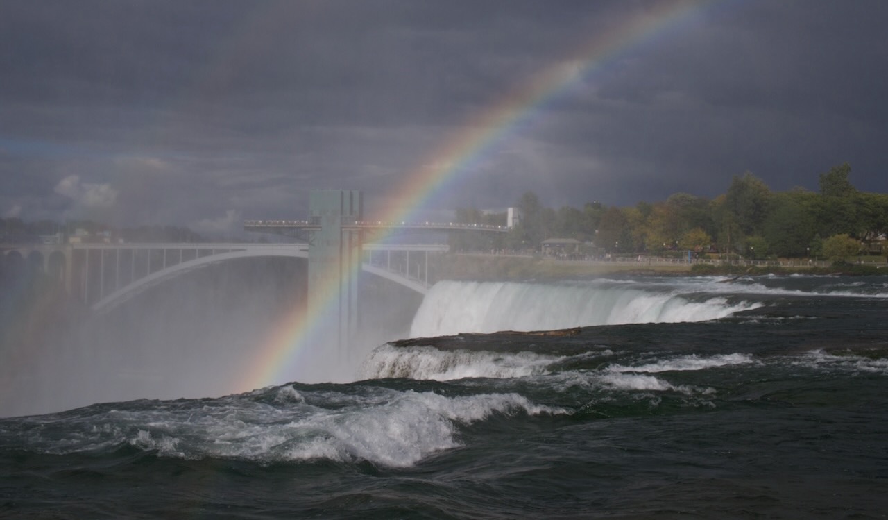 A double rainbow over American Falls at Niagara Falls, NY, October 8, 2023